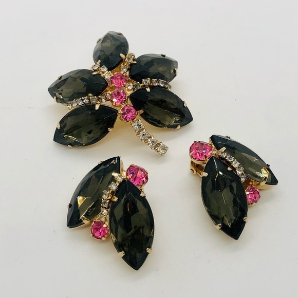 Rare Vintage Demi Parure Rhinestone Brooch Set - Picture 17 of 17